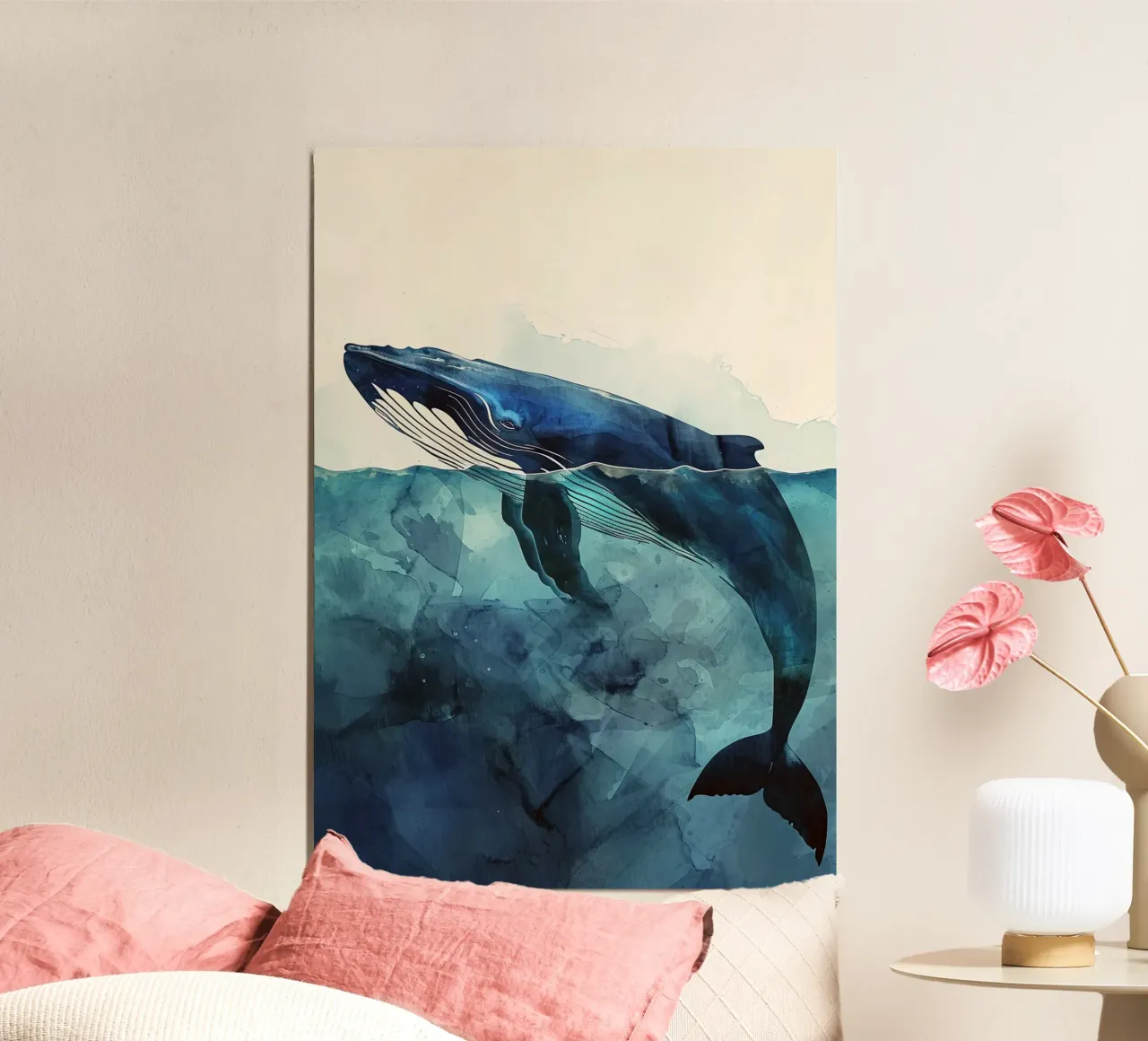Vita oceanica delle balene poster con telaio in alluminio da Justyna Jaszke JBJart