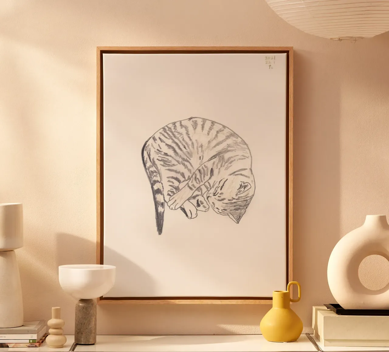 Een kleine kater slaapt canvas met Baklijst van Asobōze
