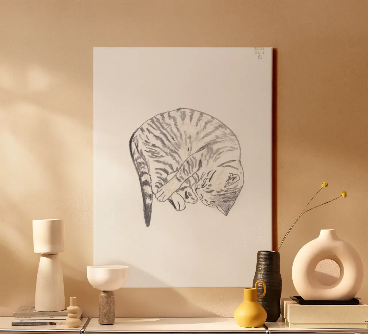 Een kleine kater slaapt canvas met Baklijst van Asobōze