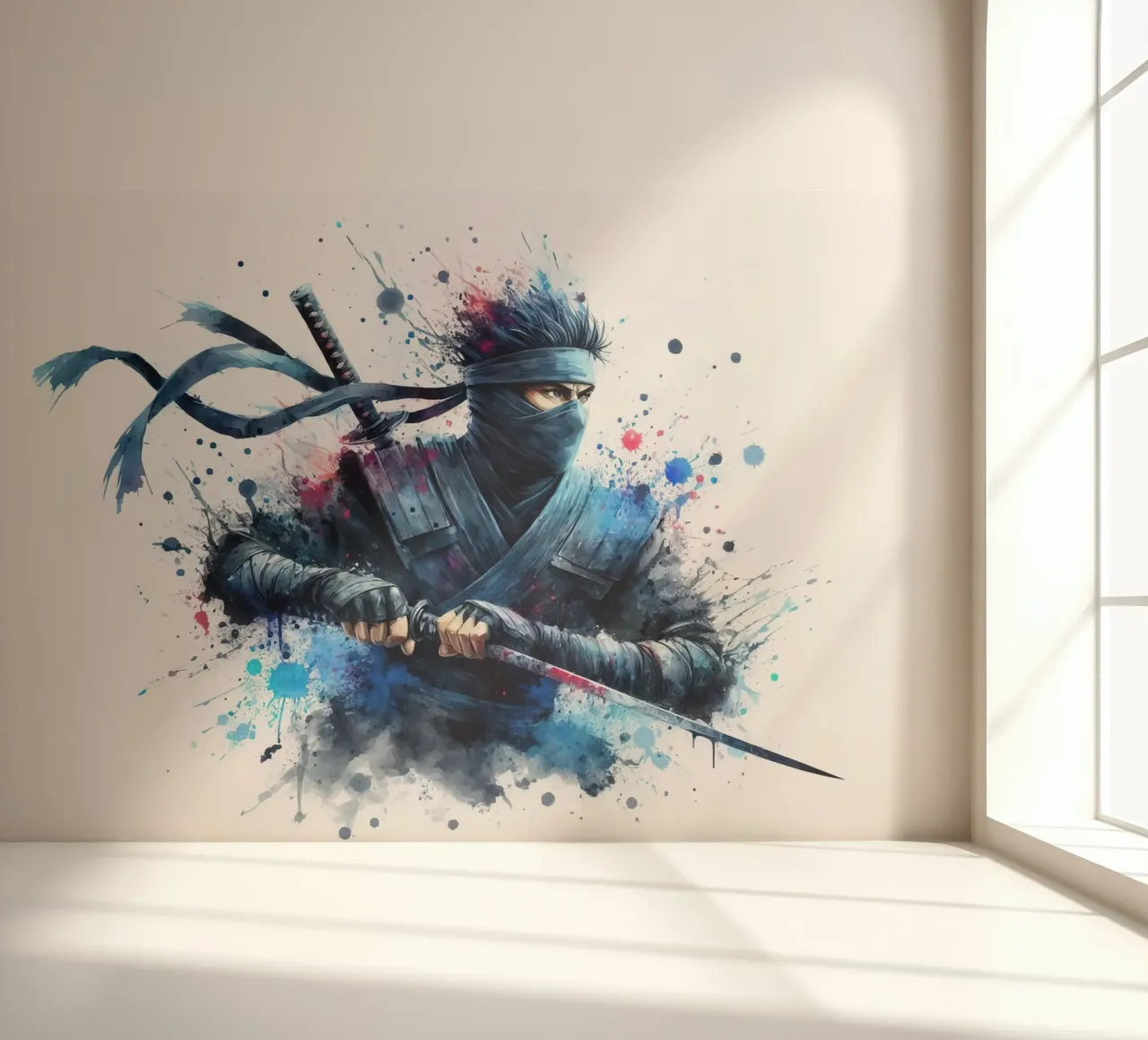 Ninja warrior in watercolor photo wallpaper by 🎁 ARTVI-SHOP