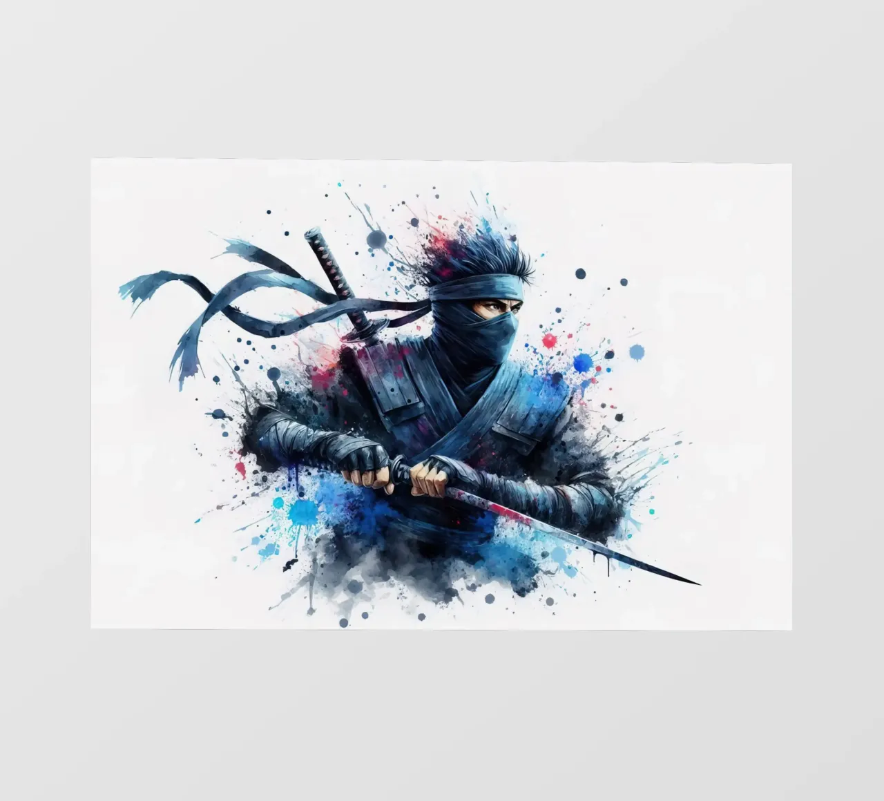 Ninja warrior in watercolor photo wallpaper by 🎁 ARTVI-SHOP