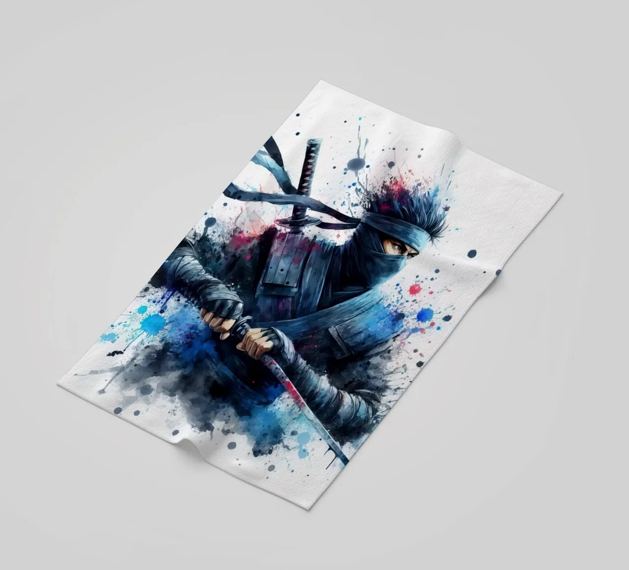 Ninja warrior in watercolor beach towel by 🎁 ARTVI-SHOP