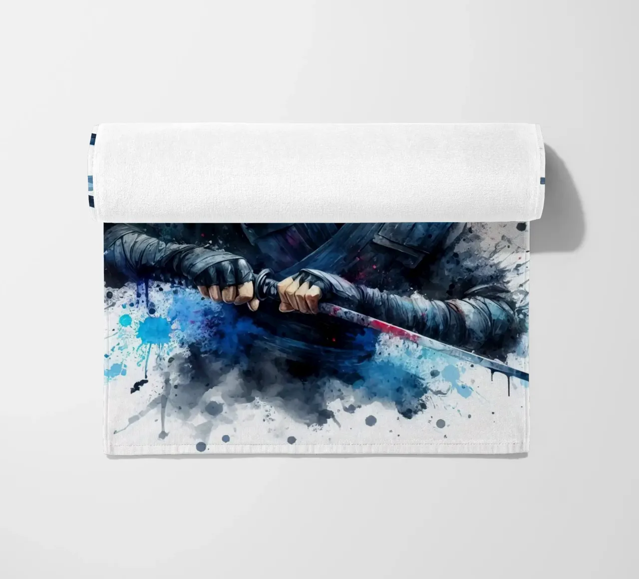 Ninja warrior in watercolor beach towel by 🎁 ARTVI-SHOP