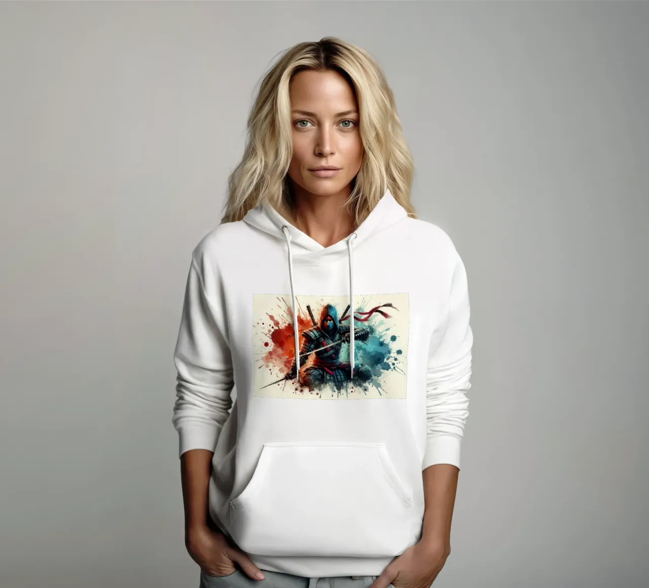 Guerriero ninja in acquerello felpa con cappuccio da 🎁 ARTVI-SHOP