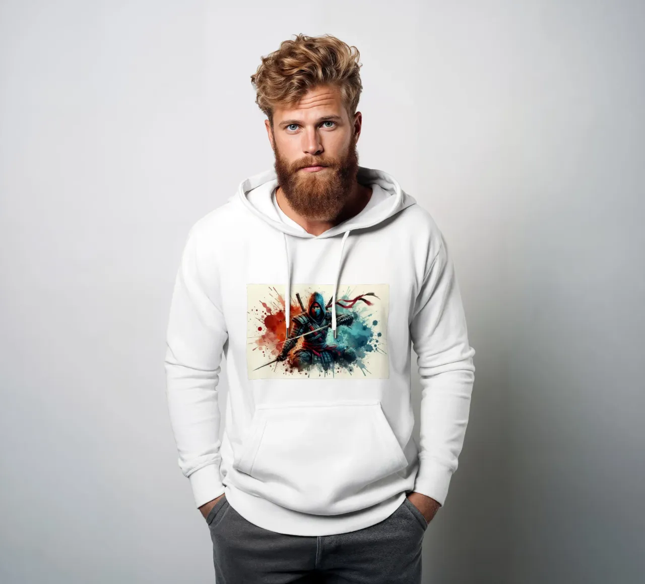 Guerriero ninja in acquerello felpa con cappuccio da 🎁 ARTVI-SHOP