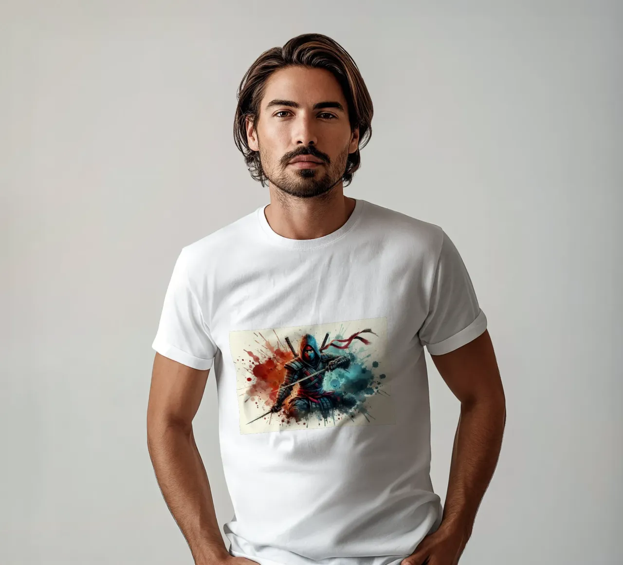 Ninja-Krieger in Aquarell T-Shirt von 🎁 ARTVI-SHOP