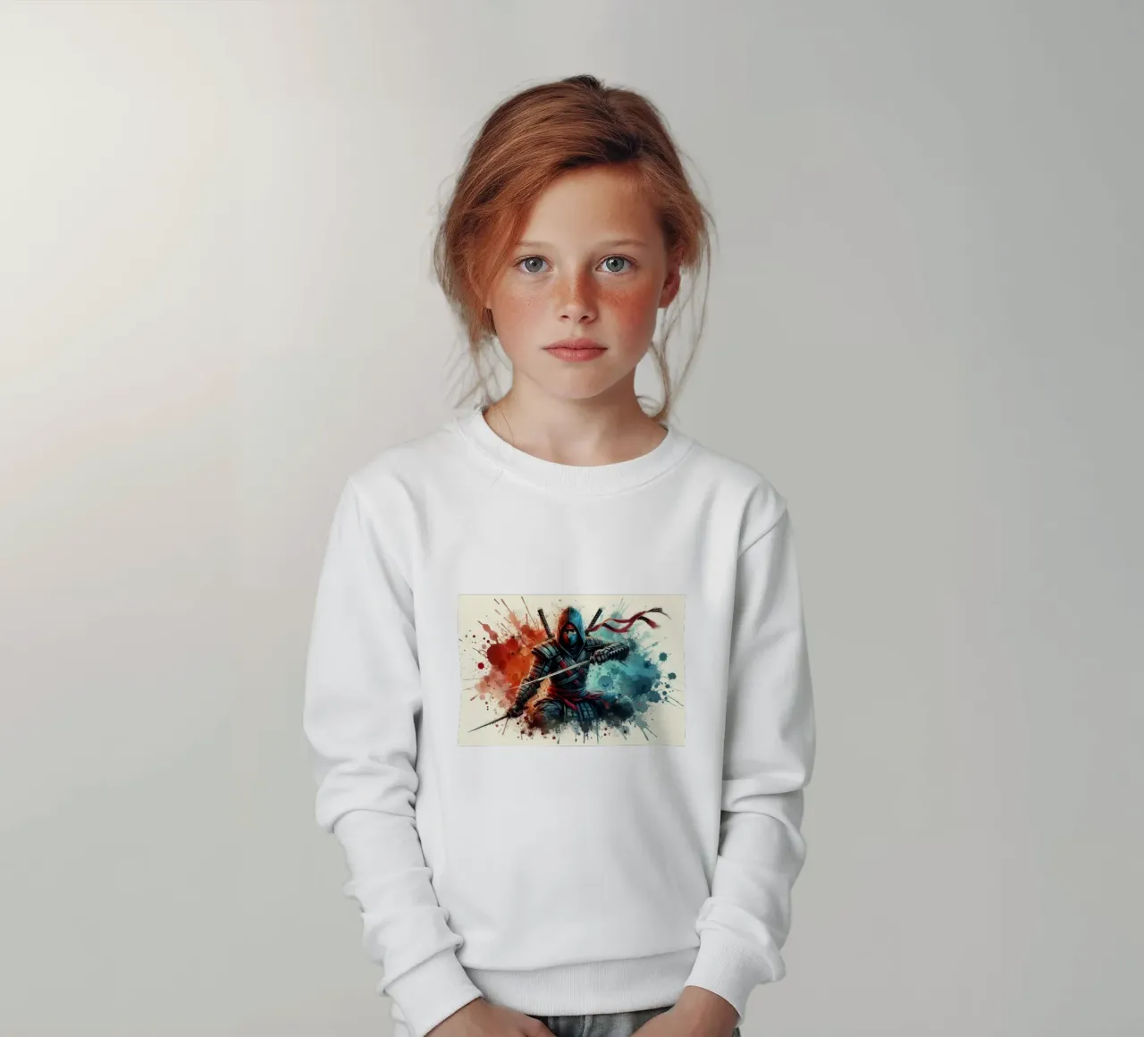 Ninja warrior in watercolor kids sweatshirt by 🎁 ARTVI-SHOP