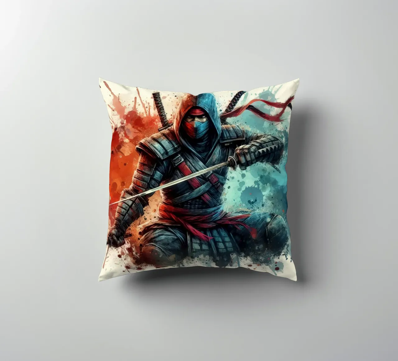 Guerriero ninja in acquerello cuscino da 🎁 ARTVI-SHOP