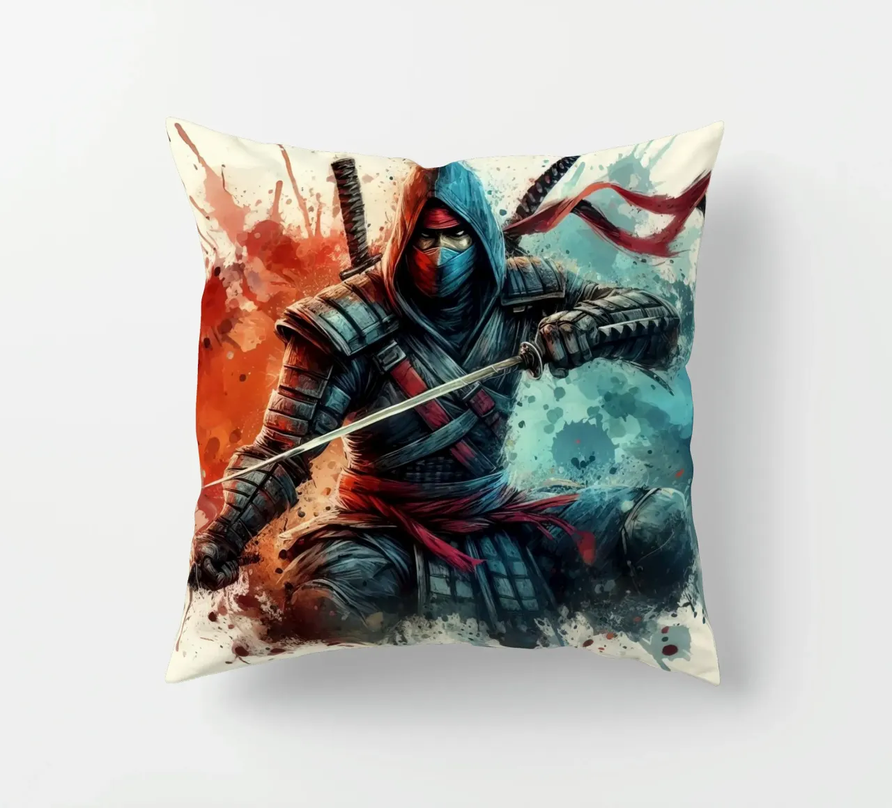 Guerriero ninja in acquerello cuscino da 🎁 ARTVI-SHOP