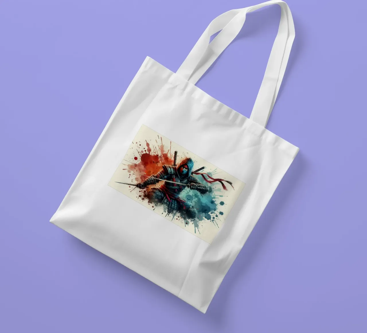 Ninja warrior in watercolor tote bag by 🎁 ARTVI-SHOP