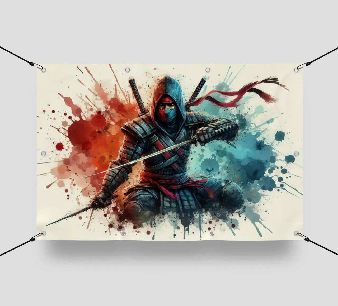 Guerrier ninja à l'aquarelle bâche pvc de 🎁 ARTVI-SHOP