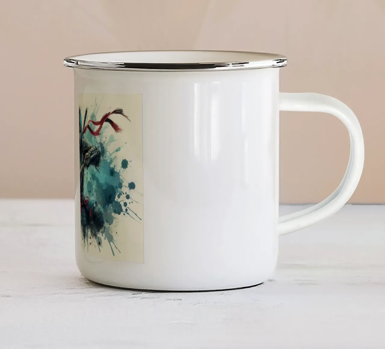 Guerriero ninja in acquerello tazza in smalto da ARTVI-SHOP
