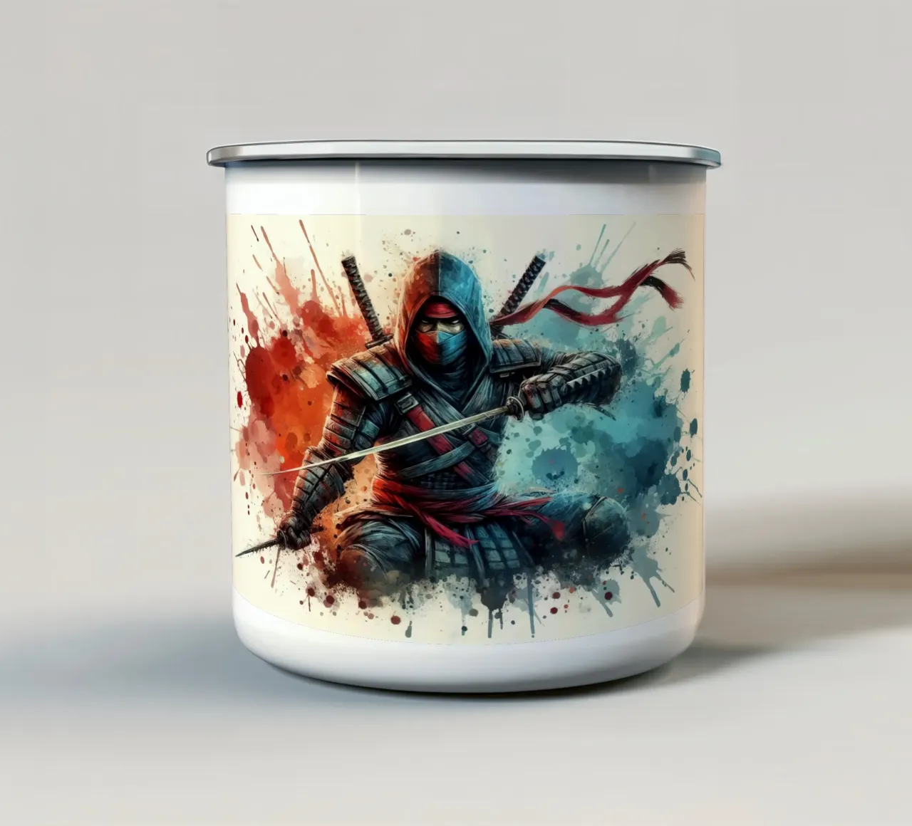 Guerriero ninja in acquerello tazza in smalto da ARTVI-SHOP