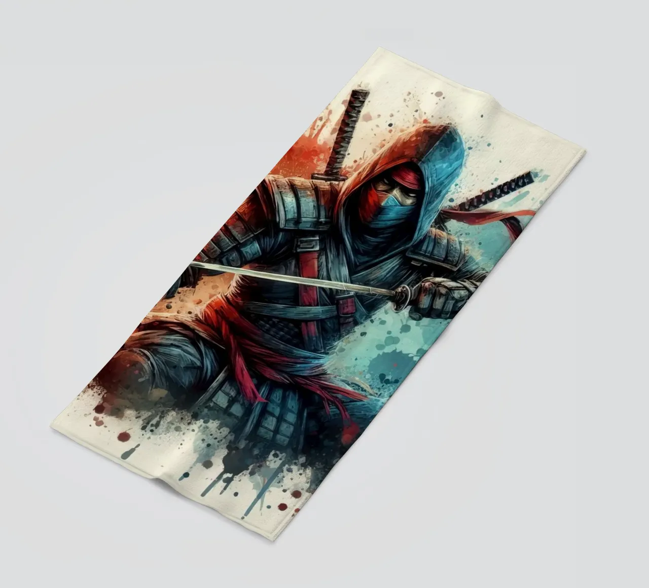 Guerriero ninja in acquerello telo mare da 🎁 ARTVI-SHOP