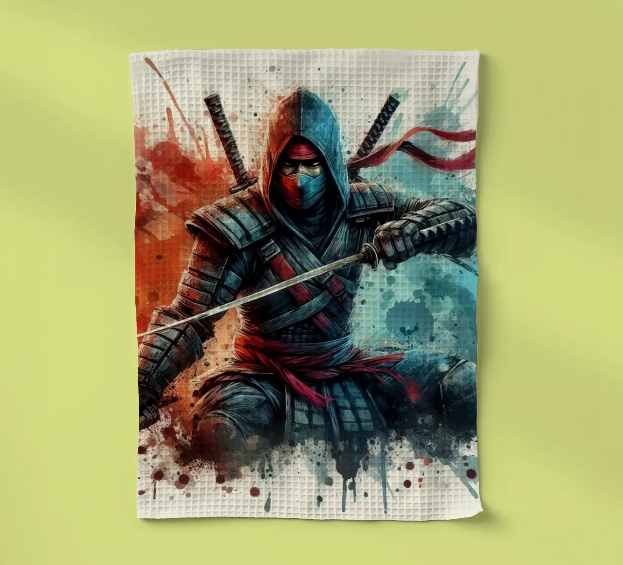 Ninja warrior in watercolor tea towel by 🎁 ARTVI-SHOP