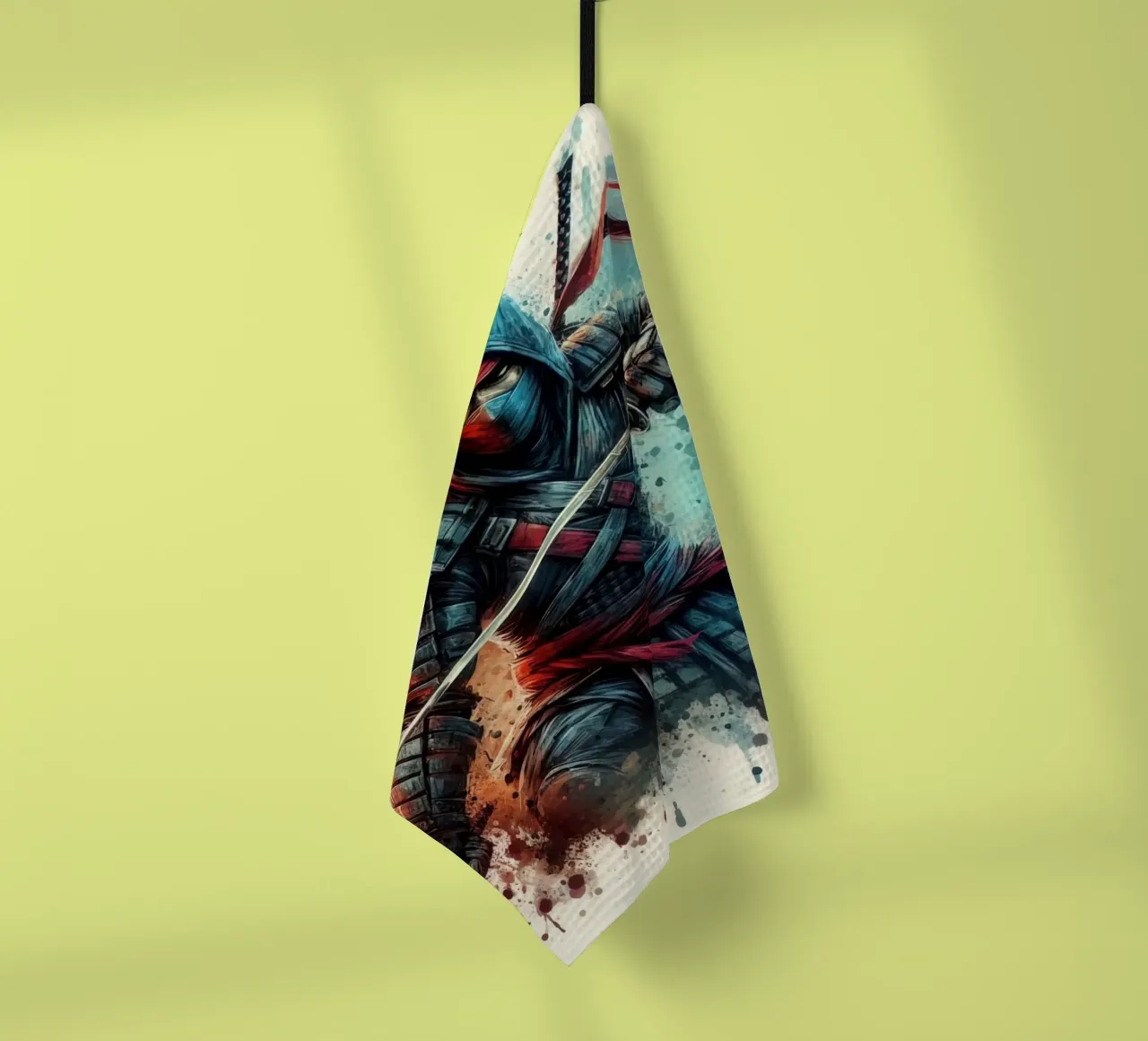 Ninja warrior in watercolor tea towel by 🎁 ARTVI-SHOP