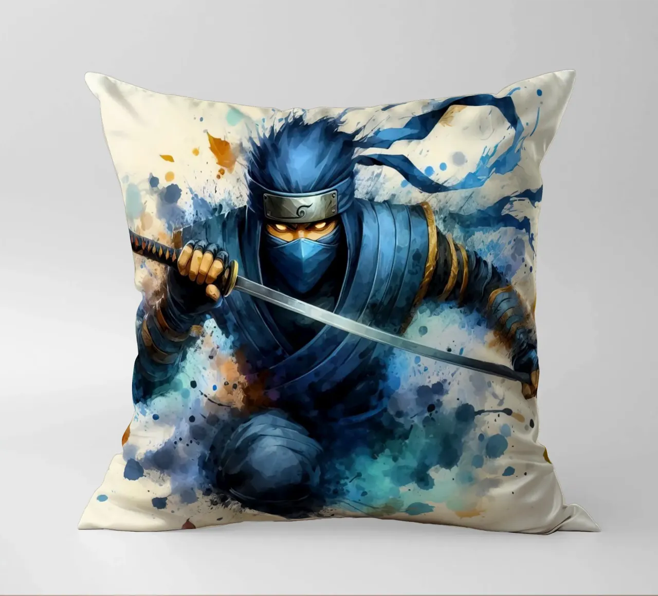 Guerriero ninja in acquerello cuscino da 🎁 ARTVI-SHOP