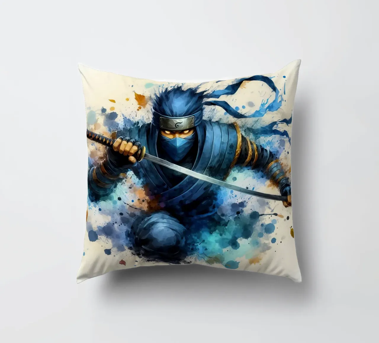 Guerriero ninja in acquerello cuscino da 🎁 ARTVI-SHOP