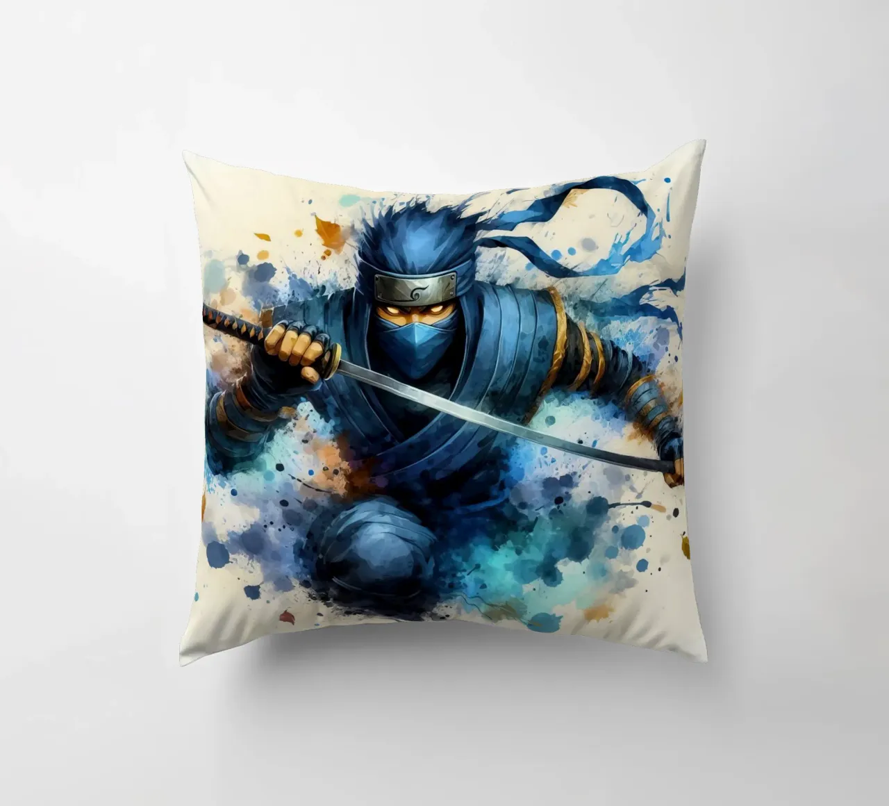 Guerriero ninja in acquerello cuscino da 🎁 ARTVI-SHOP