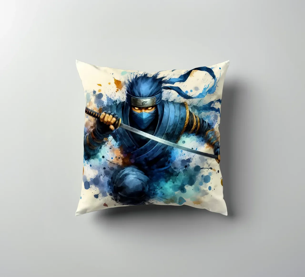 Guerriero ninja in acquerello cuscino da 🎁 ARTVI-SHOP