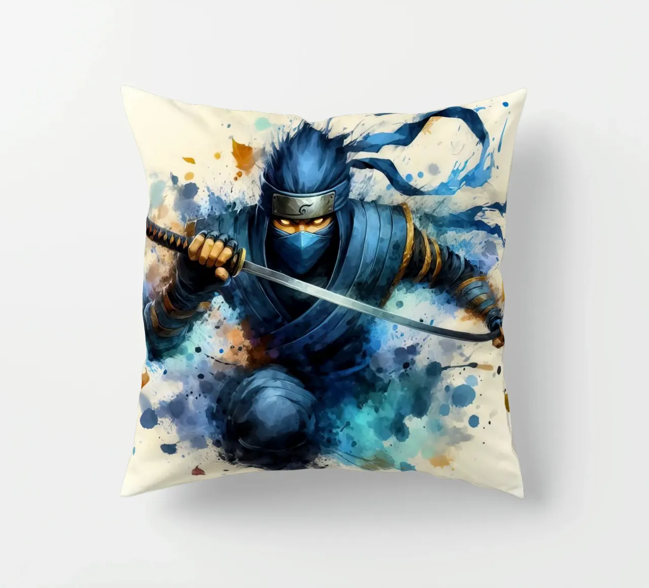 Guerriero ninja in acquerello cuscino da 🎁 ARTVI-SHOP