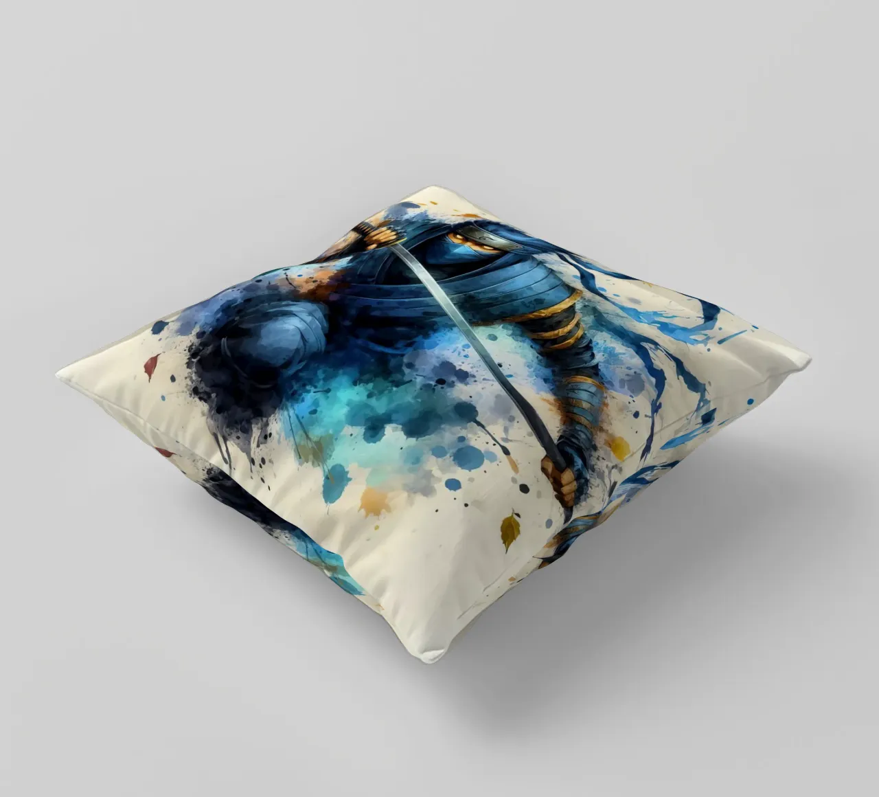 Guerriero ninja in acquerello cuscino da 🎁 ARTVI-SHOP