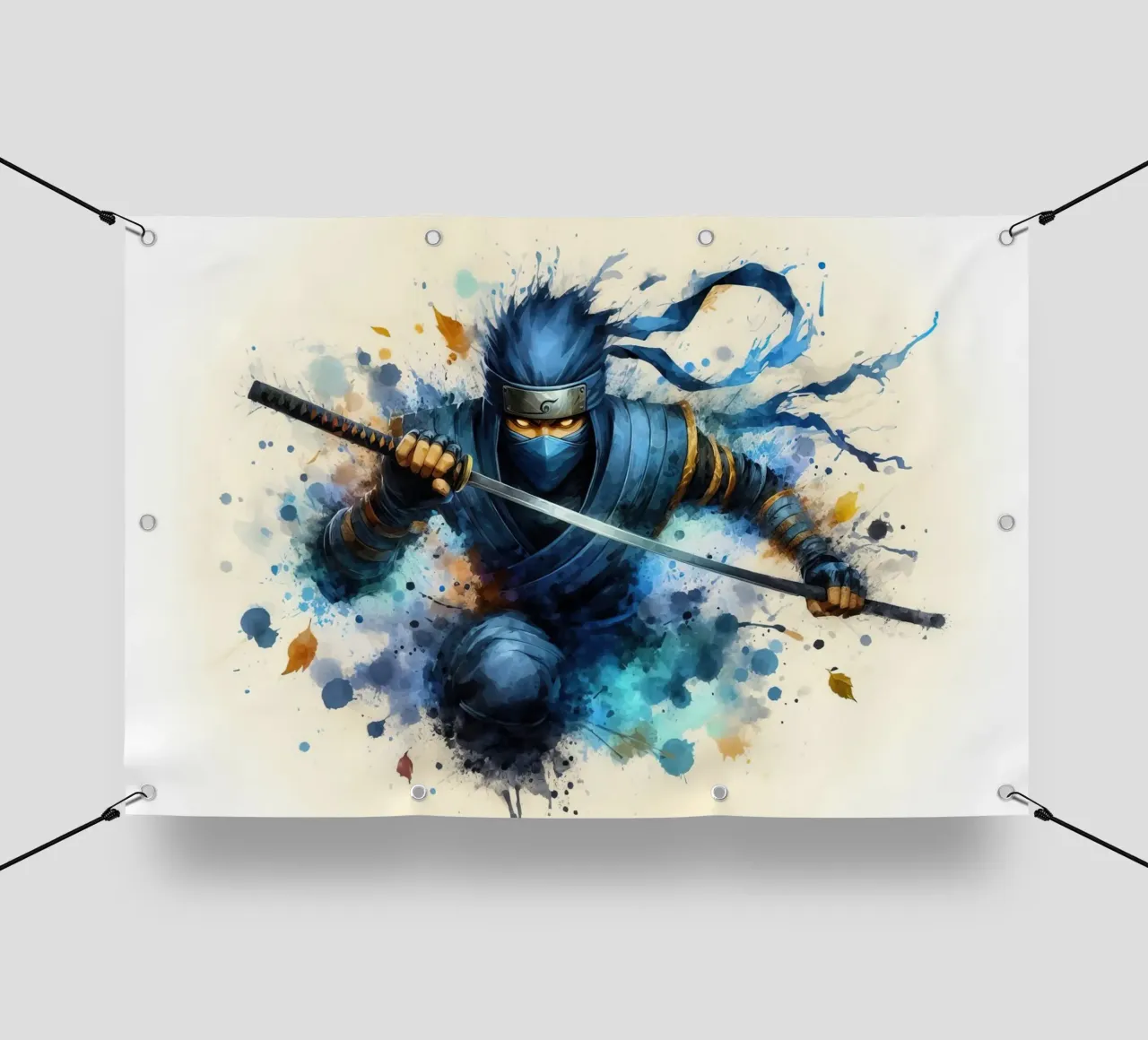 Guerriero ninja in acquerello telo in pvc da 🎁 ARTVI-SHOP