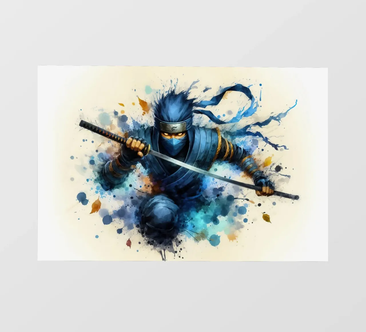 Guerriero ninja in acquerello telo in pvc da 🎁 ARTVI-SHOP