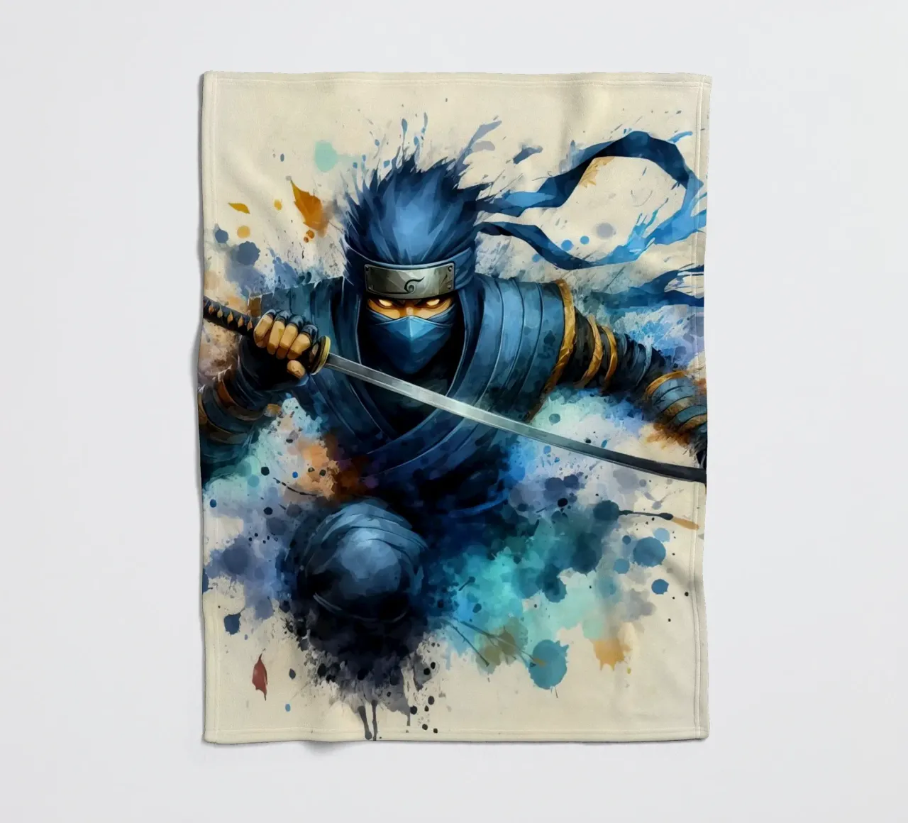 Ninja warrior in watercolor fleece blanket by 🎁 ARTVI-SHOP