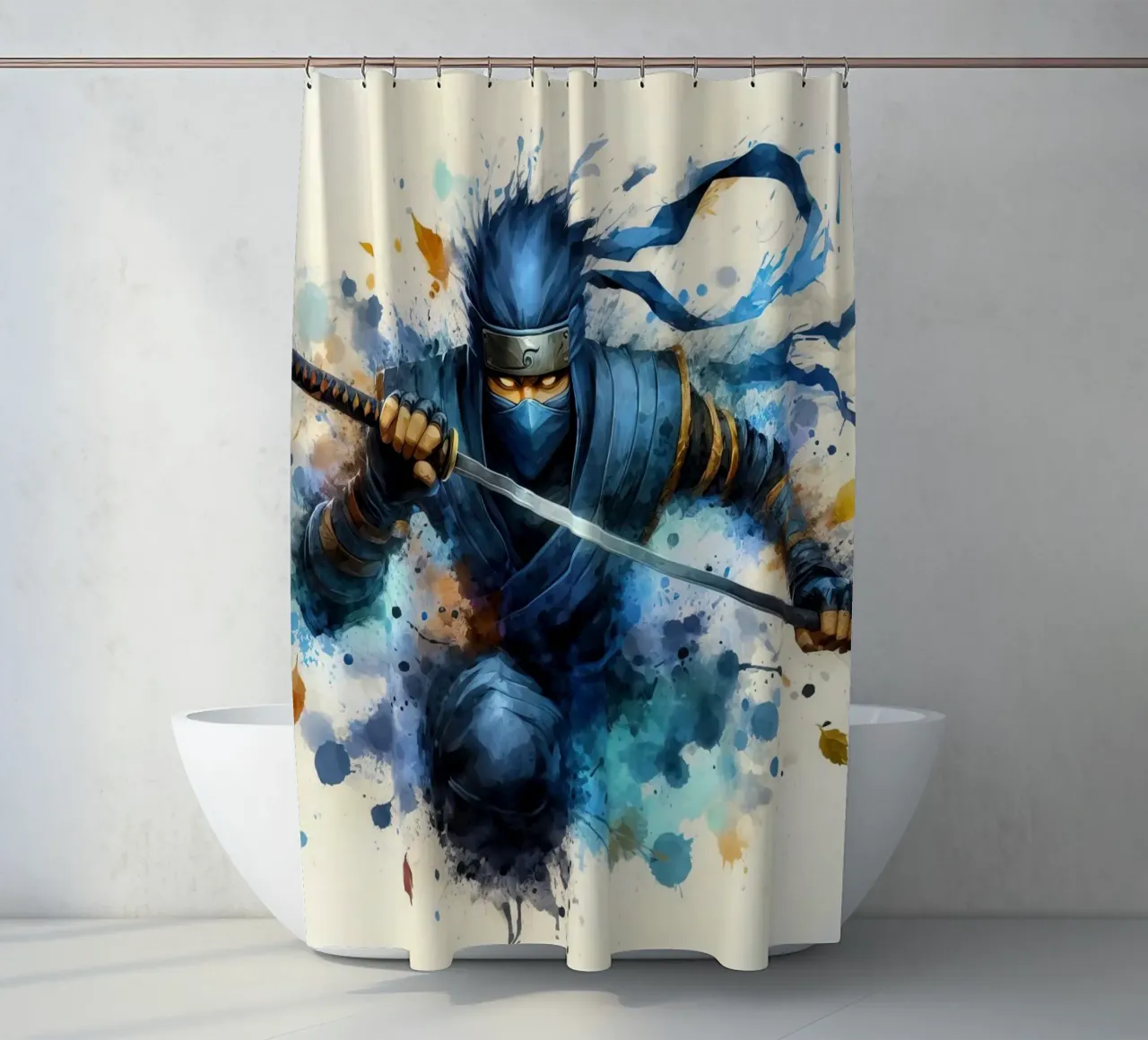 Guerrier ninja à l'aquarelle rideau de douche de 🎁 ARTVI-SHOP