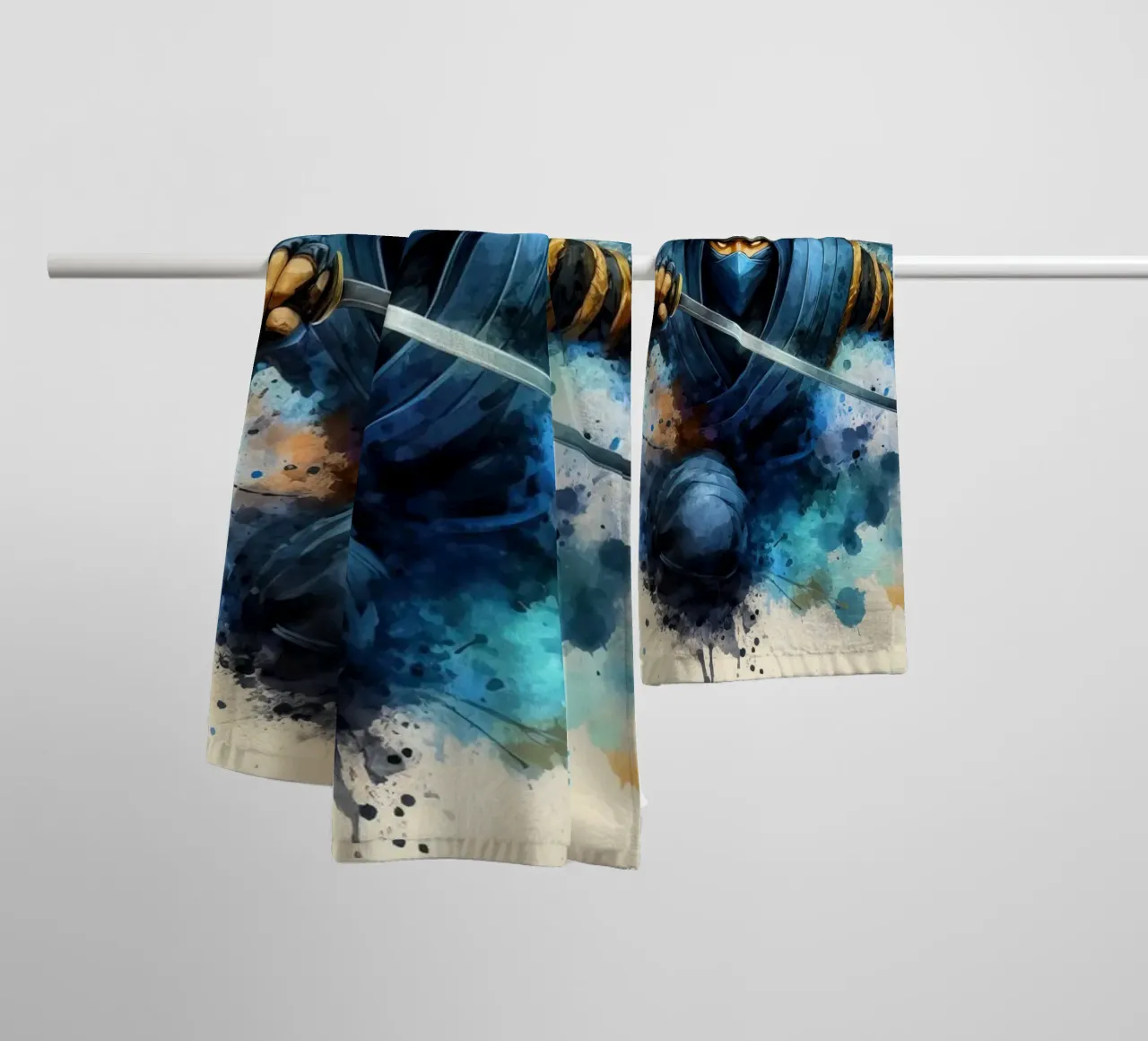 Guerriero ninja in acquerello asciugamano da bagno da 🎁 ARTVI-SHOP