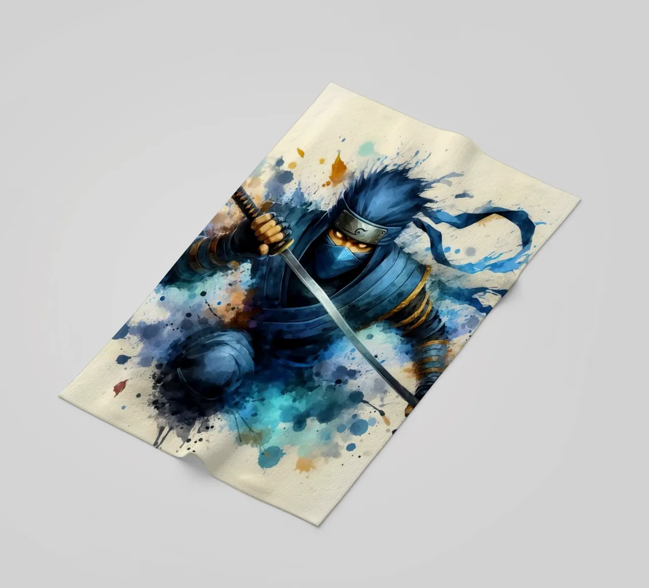 Ninja warrior in watercolor beach towel by 🎁 ARTVI-SHOP