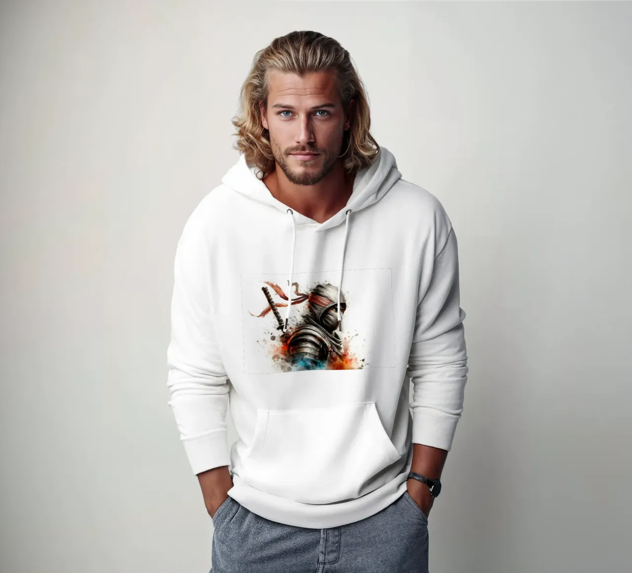 Guerriero ninja in acquerello felpa con cappuccio da 🎁 ARTVI-SHOP