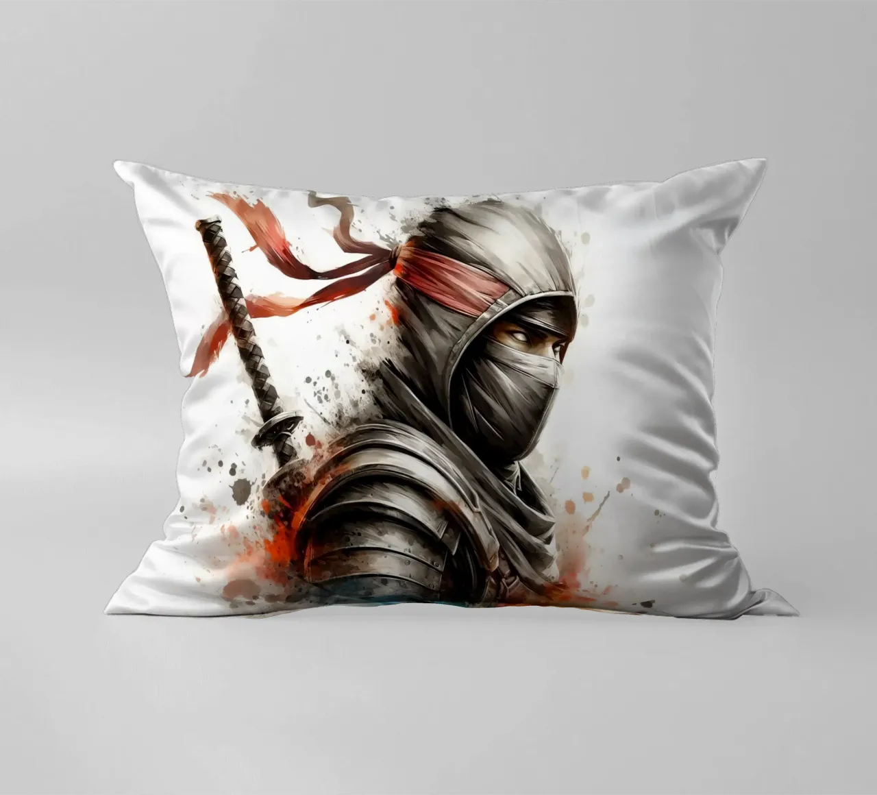 Guerriero ninja in acquerello cuscino da 🎁 ARTVI-SHOP