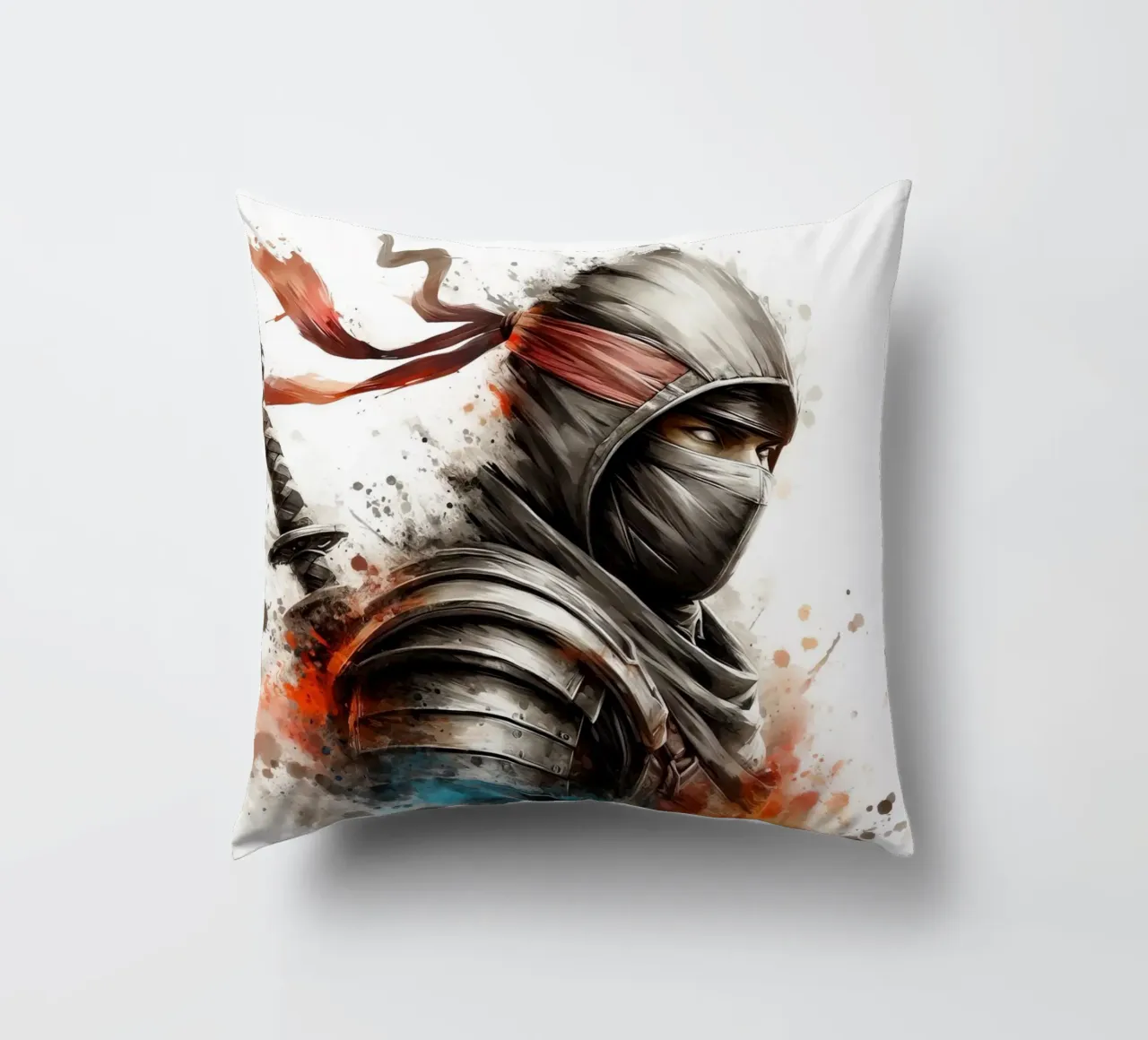 Guerriero ninja in acquerello cuscino da 🎁 ARTVI-SHOP