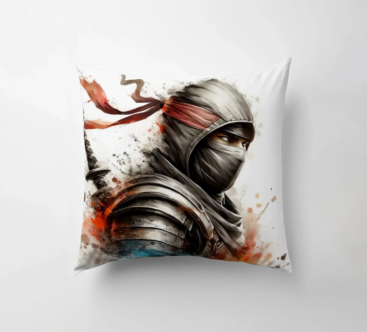 Guerriero ninja in acquerello cuscino da 🎁 ARTVI-SHOP