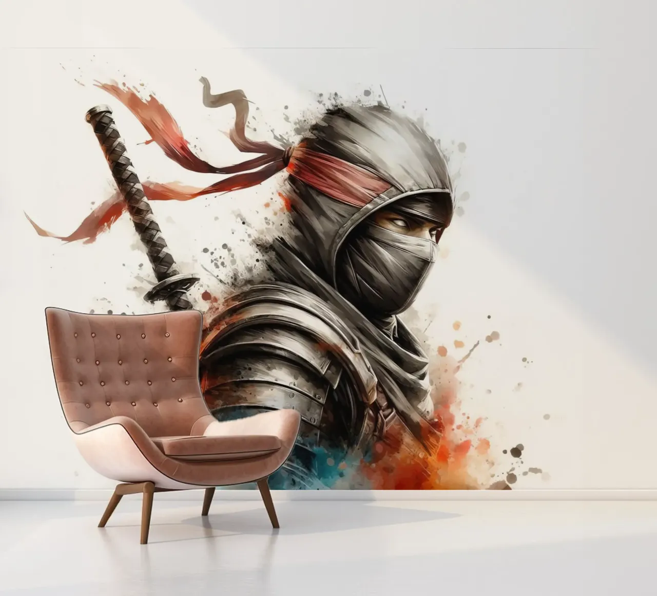 Ninja-Krieger in Aquarell Fototapete von 🎁 ARTVI-SHOP