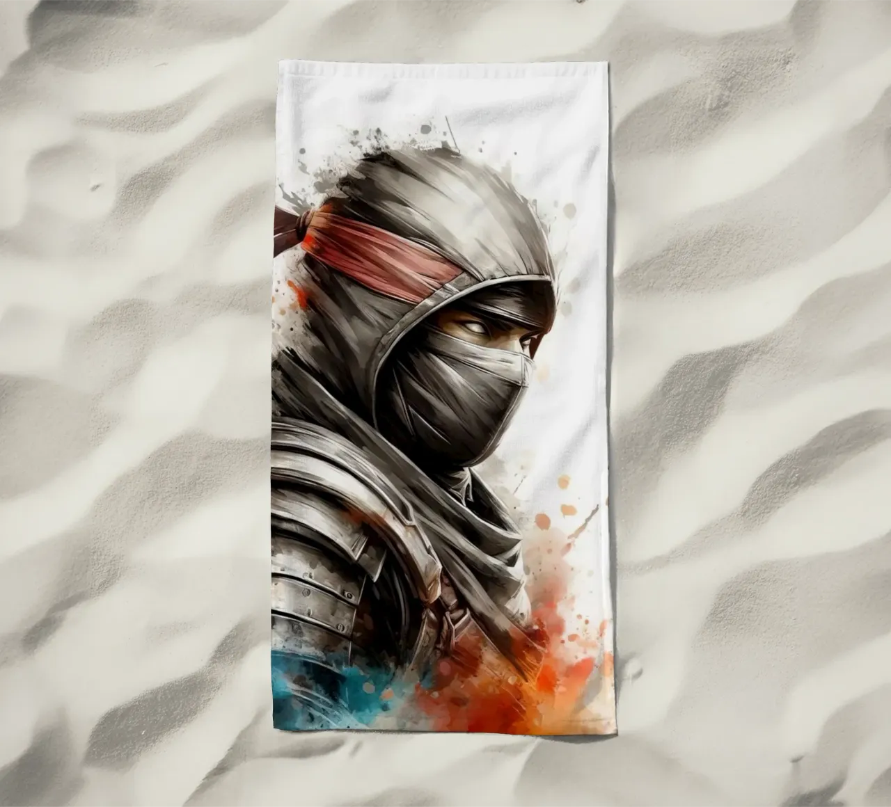 Guerriero ninja in acquerello telo mare da 🎁 ARTVI-SHOP