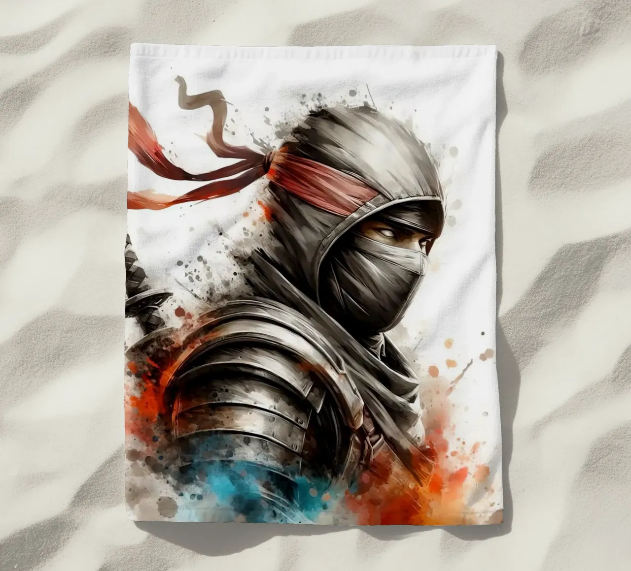 Guerriero ninja in acquerello telo mare da 🎁 ARTVI-SHOP