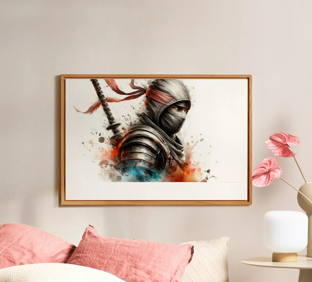 Ninja krijger in aquarel aluminium-dibond van 🎁 ARTVI-SHOP