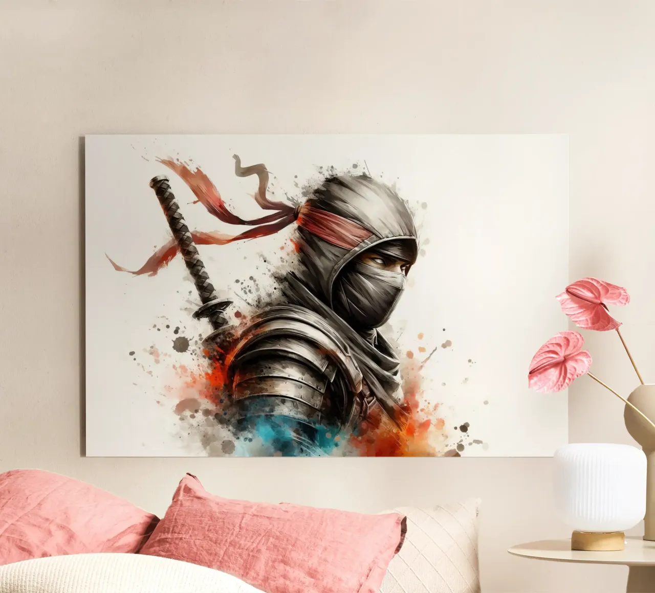 Ninja krijger in aquarel aluminium-dibond van 🎁 ARTVI-SHOP