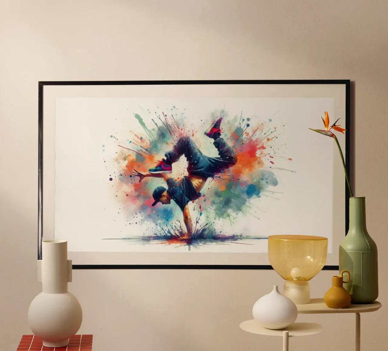 break dance hip hop danza in acquerello poster con telaio in legno da 🎁 ARTVI-SHOP