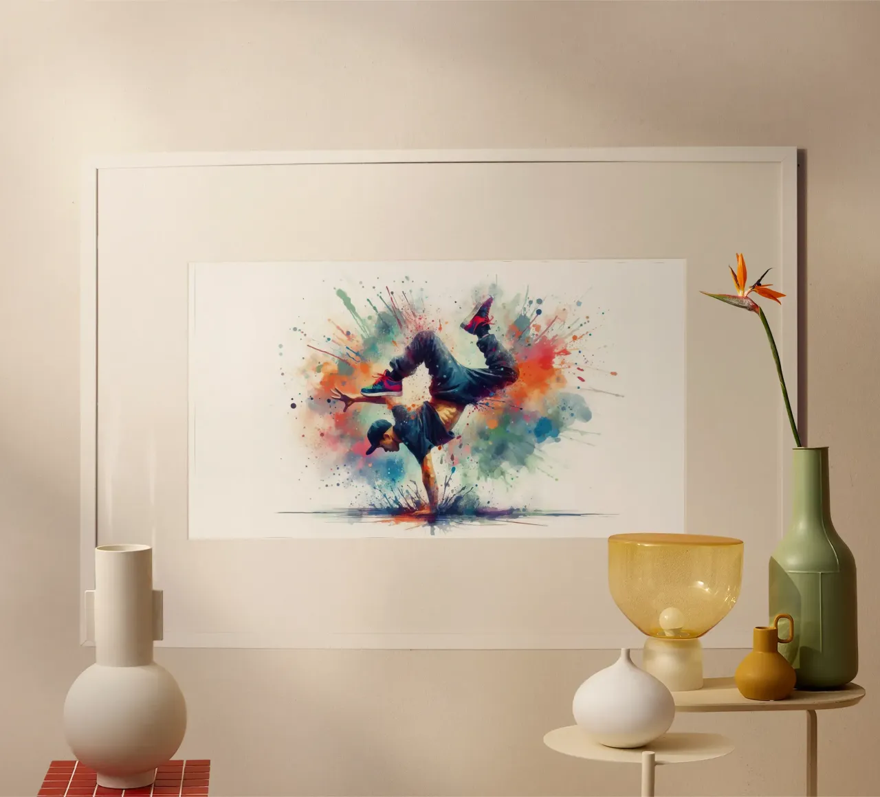 break dance hip hop danza in acquerello poster con telaio in legno da 🎁 ARTVI-SHOP