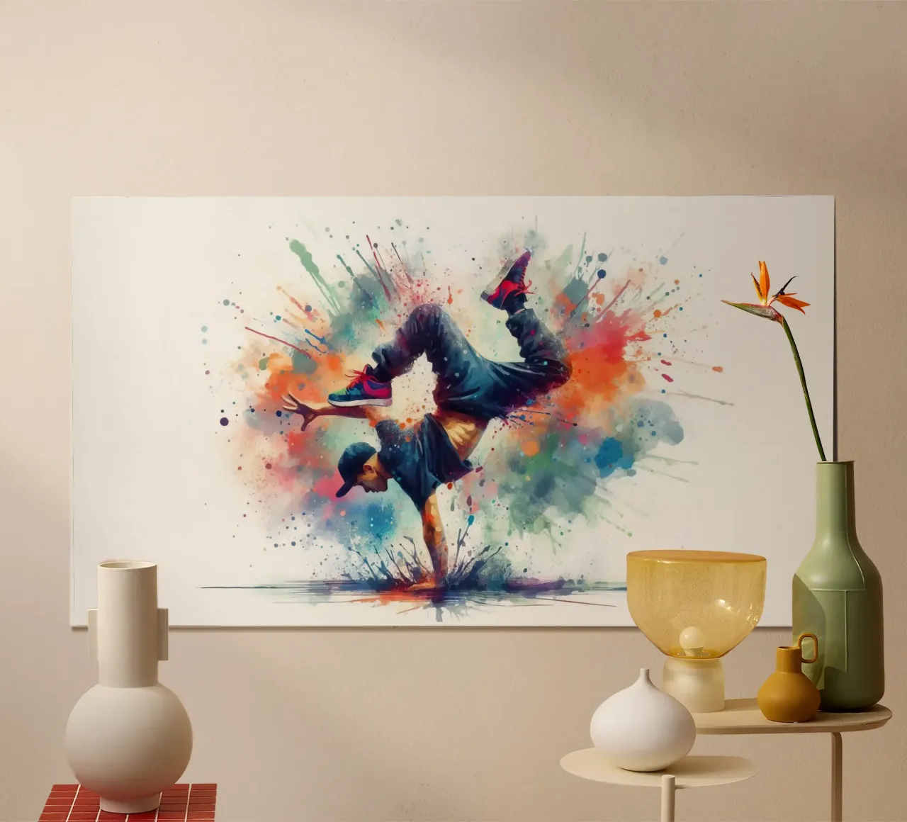 break dance hip hop danza in acquerello poster con telaio in legno da 🎁 ARTVI-SHOP