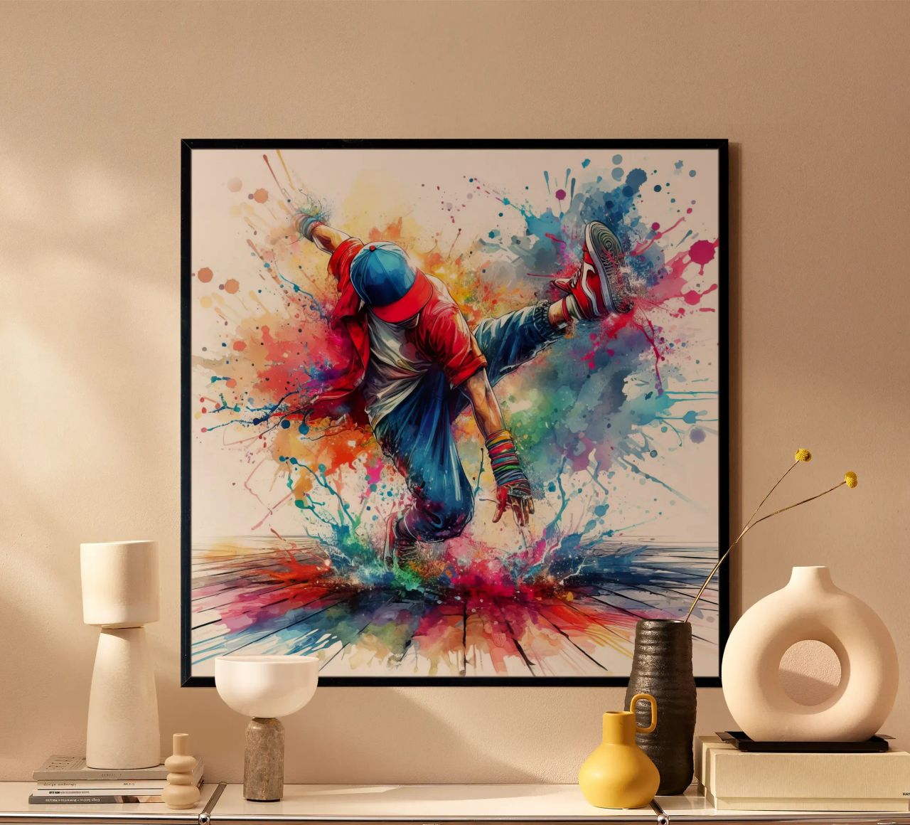 break dance hip hop dancing in watercolor poster by ARTVI-SHOP