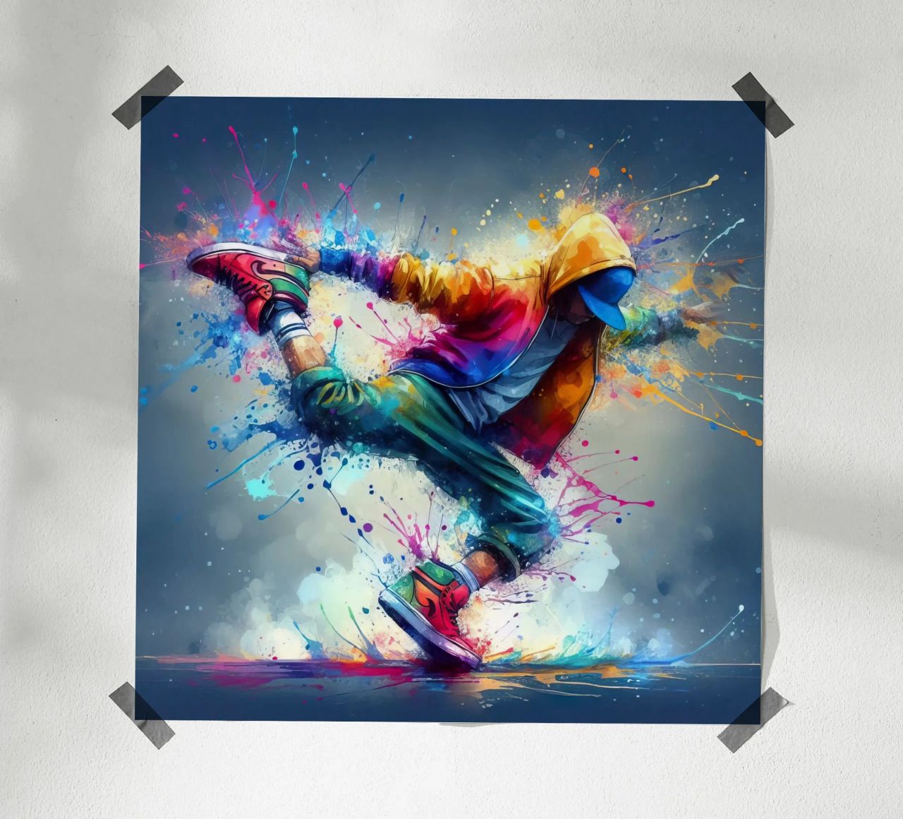 break dance hip hop dancing in watercolor poster by ARTVI-SHOP