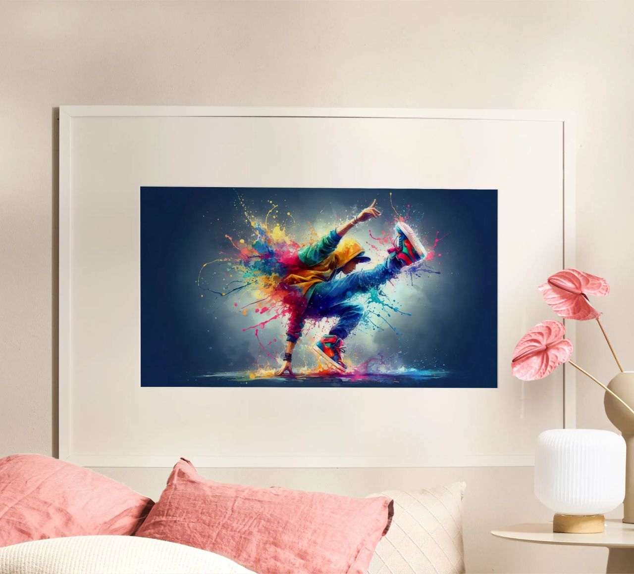break dance hip hop dancing in watercolor poster by ARTVI-SHOP