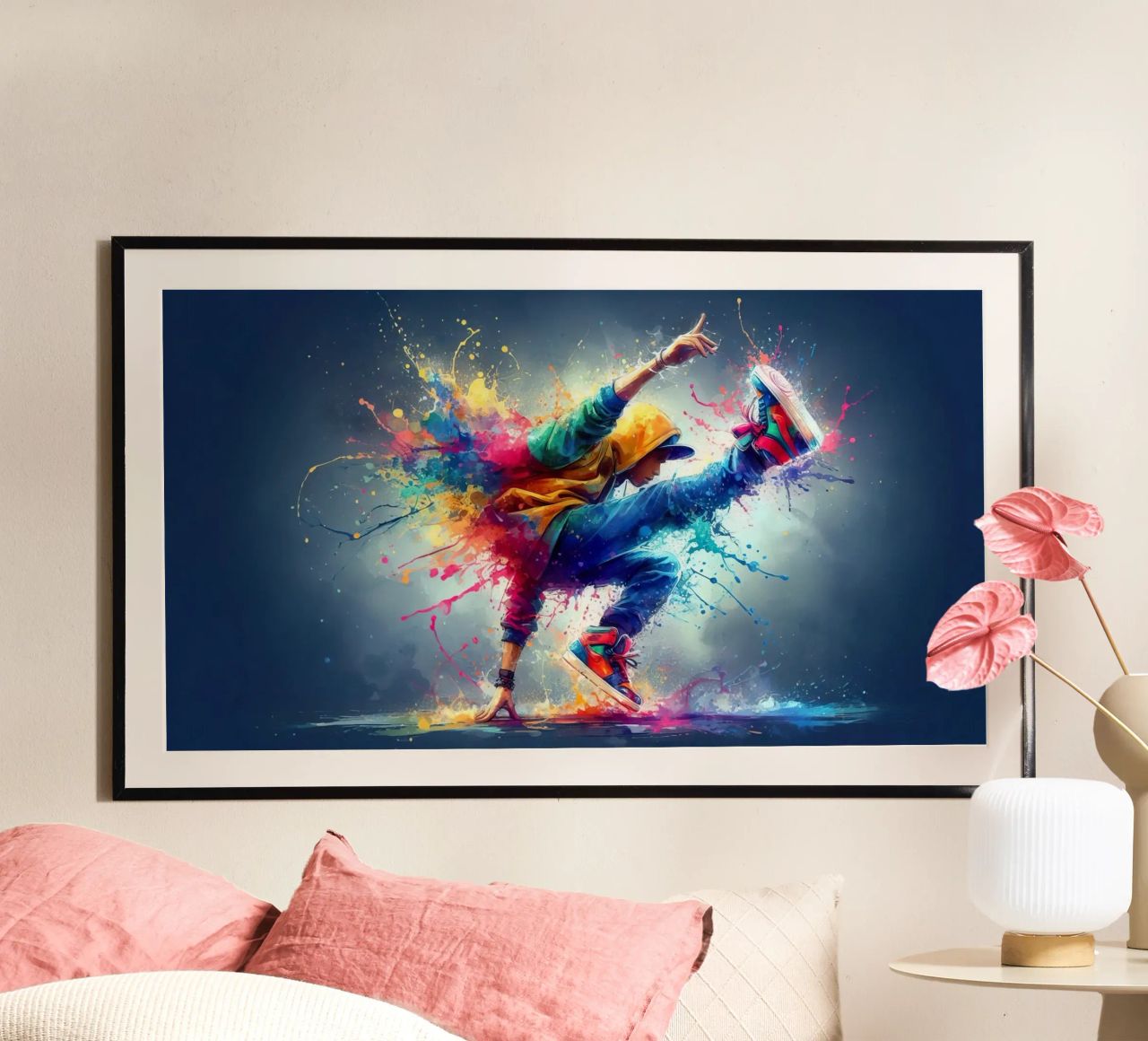 break dance hip hop dancing in watercolor poster by ARTVI-SHOP