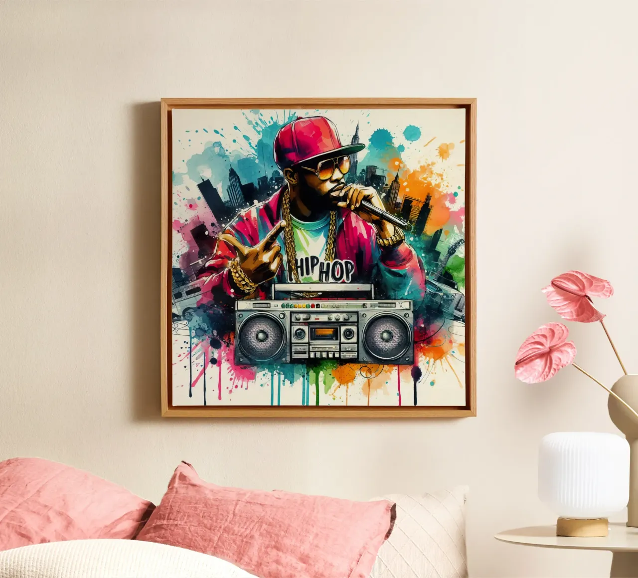 breakdance hiphop dansen in aquarel canvas met Baklijst van 🎁 ARTVI-SHOP