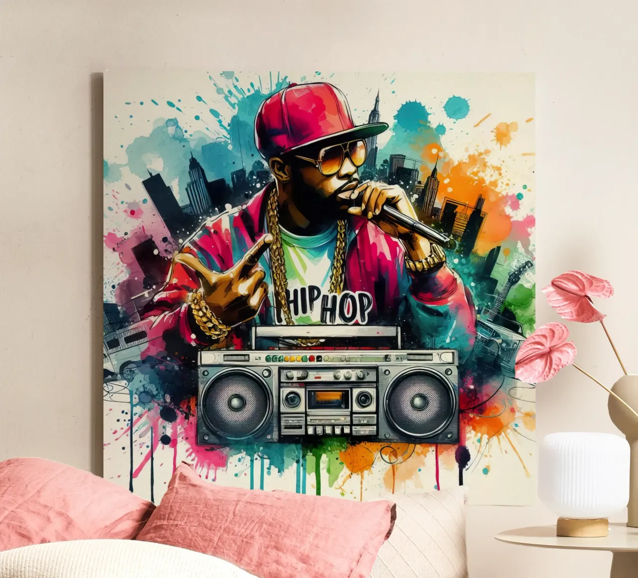 breakdance hiphop dansen in aquarel canvas met Baklijst van 🎁 ARTVI-SHOP